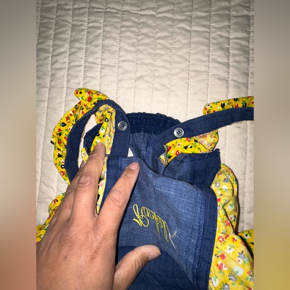 Vintage kids bellbottom overalls with yellow ruffles size T2 [k-34] - Picture 4 of 6